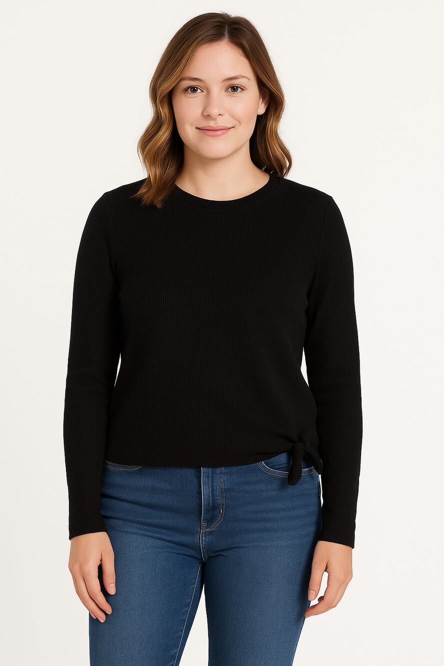 Madewell Elwood Black Ribbed Knit Knot Front Long Sleeve Top Women’s Medium